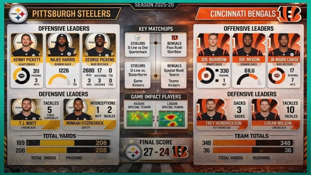 pittsburgh steelers vs bengals match player stats
